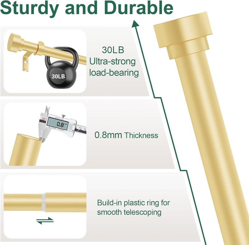 hei! dear Gold Curtain Rods 28 to 48 Inch(2.3-4FT),1 Inch Heavy Duty Curtain Rods,Adjustable Curtain Rod Set,Modern Decorative Drapery Rods,Telescoping Single Window Curtains Rods 18-45'',Brass Gold - Image 2